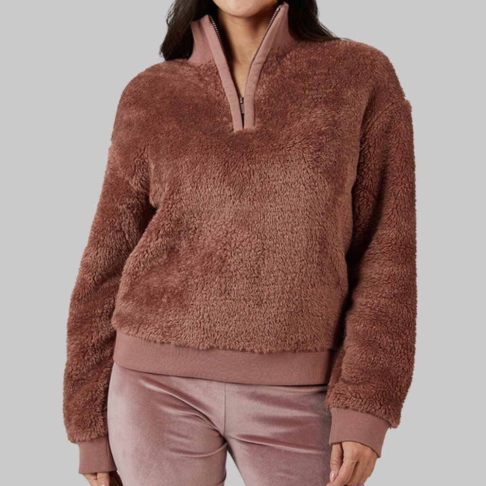 NEW 32 Degrees Fluffy Sherpa 1/4 Zip Top Nutmeg XXL/2X